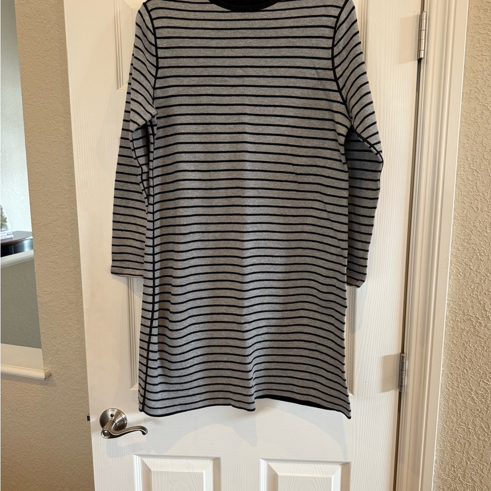 J. Jill Gray and Black Striped Long Sleeve Dress